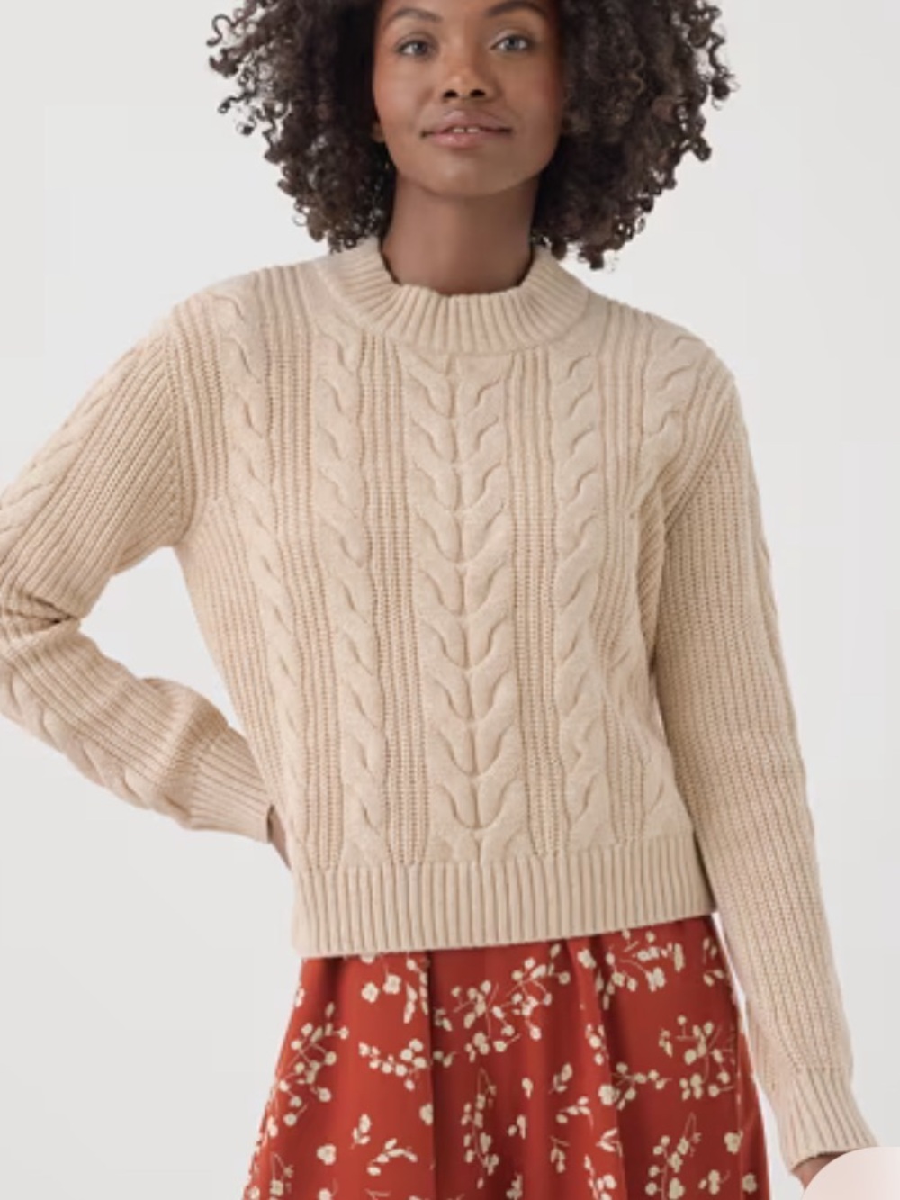 Pact Women's Cable Knit Crew Sweater sandshell extra small